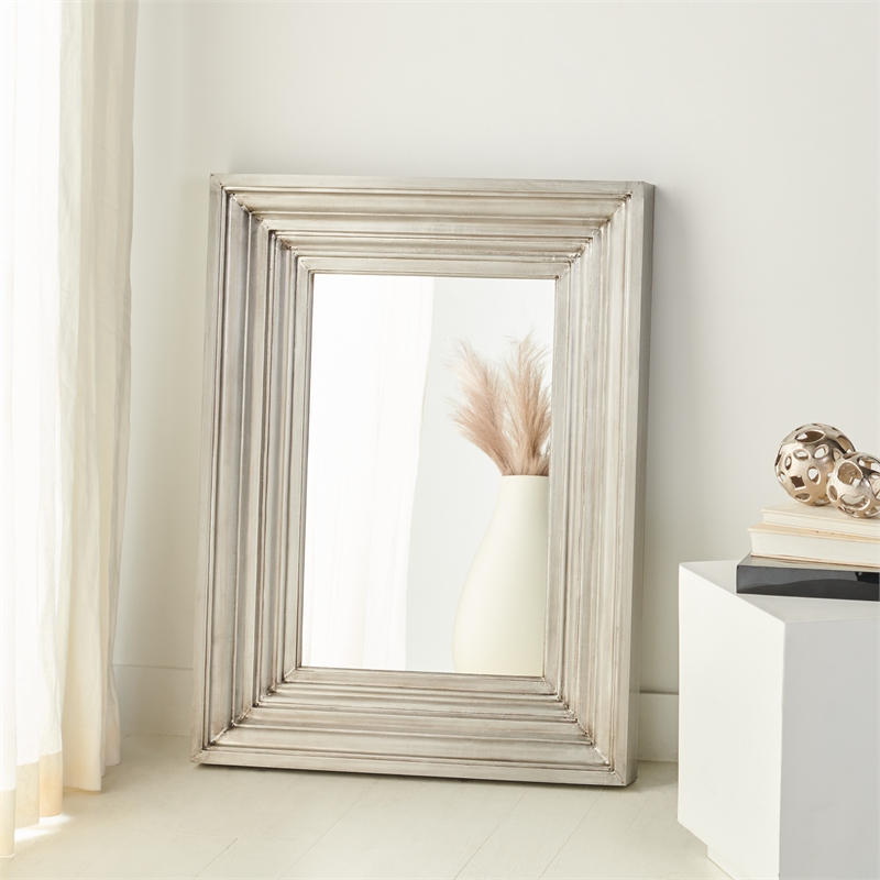 Safavieh Kerry Metal and Wood Small Rectangle Wall Mirror in Silver