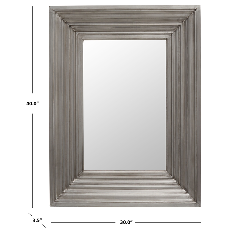 Safavieh Kerry Metal and Wood Small Rectangle Wall Mirror in Silver