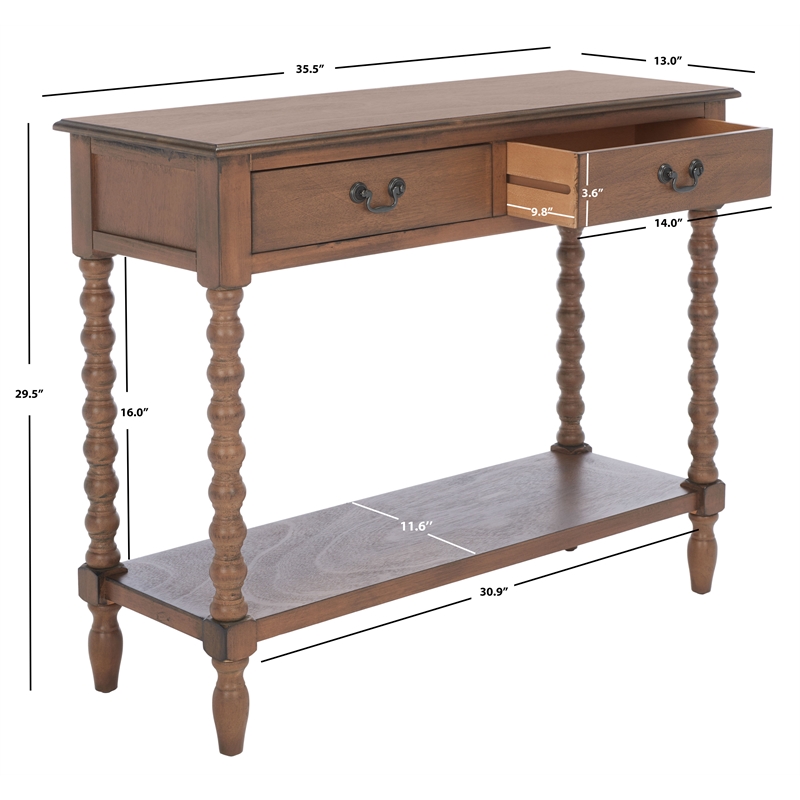 Safavieh Athena Wood and Metal 2 Drawer Console Table in Brown