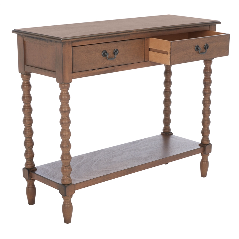 Safavieh Athena Wood and Metal 2 Drawer Console Table in Brown
