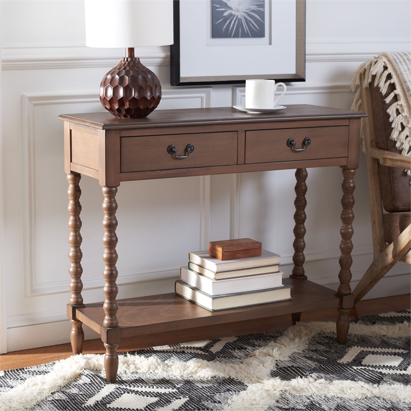 Safavieh Athena Wood and Metal 2 Drawer Console Table in Brown