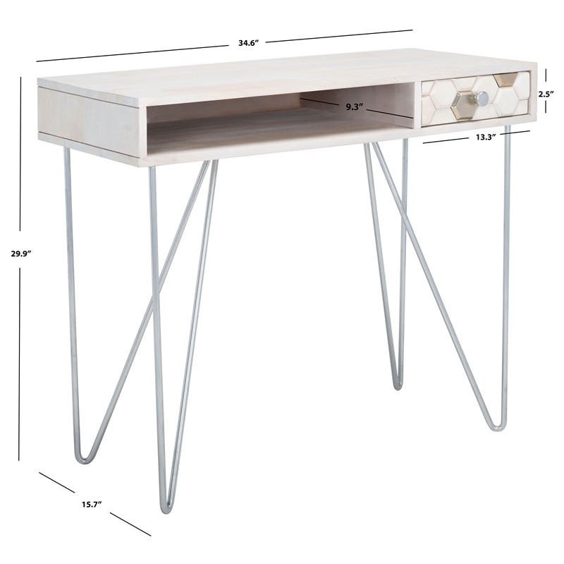 Safavieh Raveena Wood and Iron Desk in White / Silver