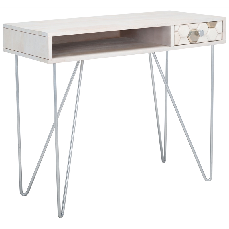 Safavieh Raveena Wood and Iron Desk in White / Silver