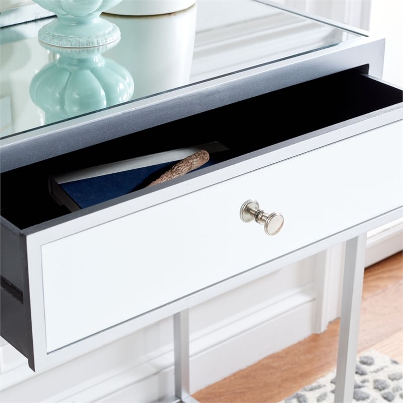Safavieh Aster Wood and Iron 2 Drawer Mirrored Desk in Silver / Mirror