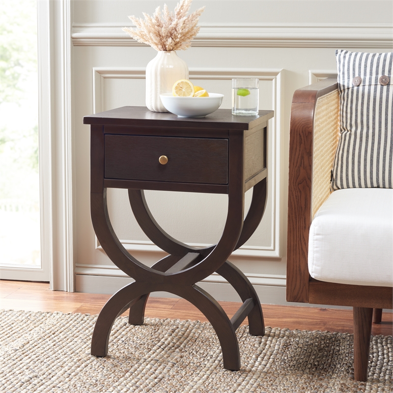 Safavieh Maxine Wood and Metal Accent Table With Storage Drawer in Walnut