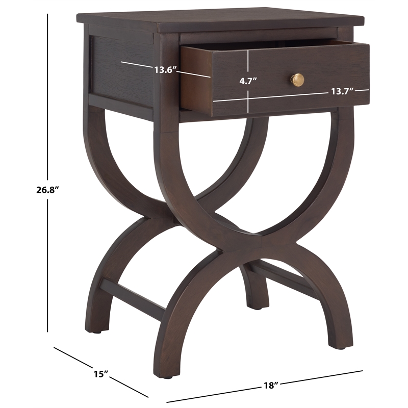 Safavieh Maxine Wood and Metal Accent Table With Storage Drawer in Walnut