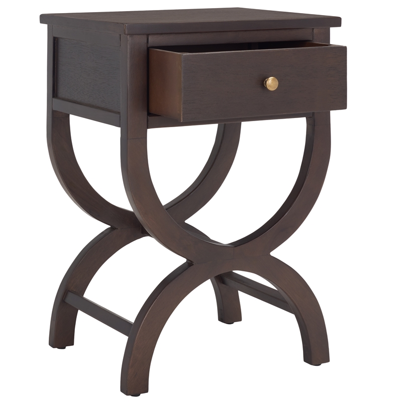 Safavieh Maxine Wood and Metal Accent Table With Storage Drawer in Walnut