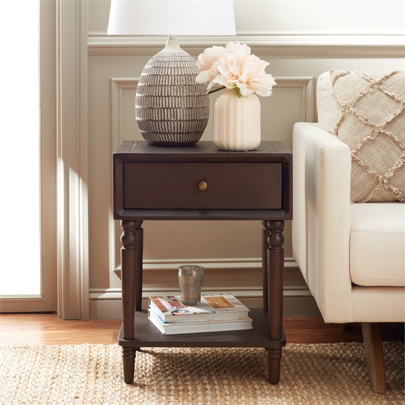 Safavieh Siobhan Wood and Metal Accent Table With Storage Drawer in Walnut