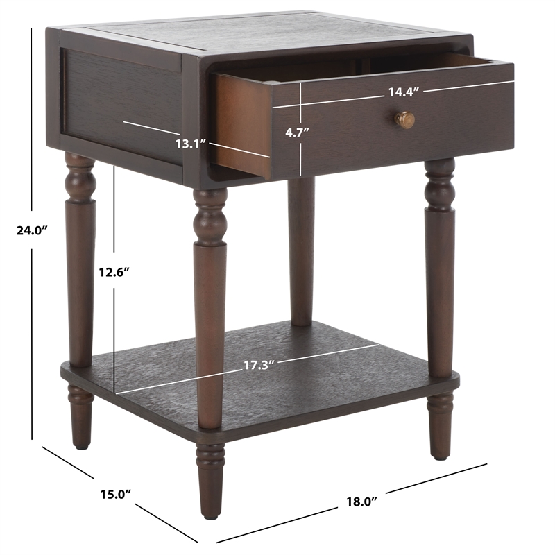 Safavieh Siobhan Wood and Metal Accent Table With Storage Drawer in Walnut