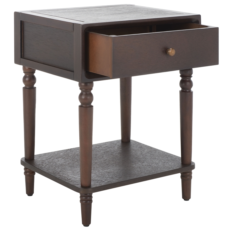 Safavieh Siobhan Wood and Metal Accent Table With Storage Drawer in Walnut