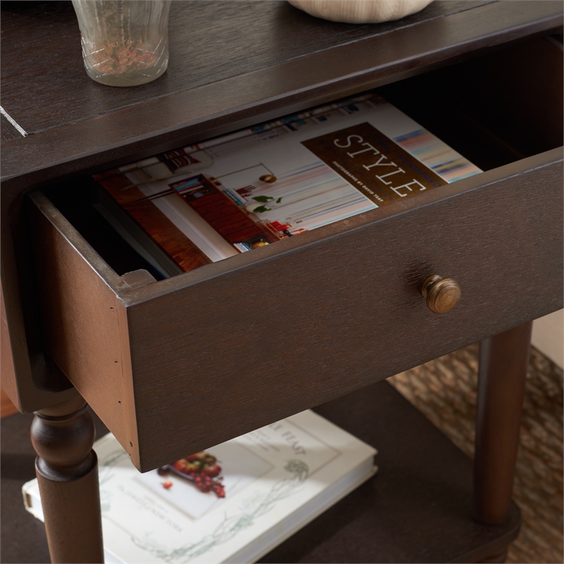 Safavieh Siobhan Wood and Metal Accent Table With Storage Drawer in Walnut