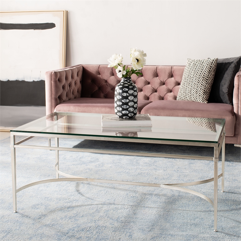 Safavieh Abelard Iron and Tempered Glass Cocktail Table in Silver