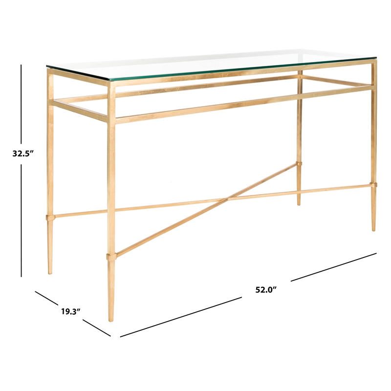 Safavieh Baumgarten Iron and Tempered Glass Console Table in Gold