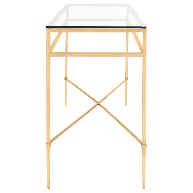 Safavieh Baumgarten Iron and Tempered Glass Console Table in Gold