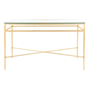 Safavieh Baumgarten Iron and Tempered Glass Console Table in Gold