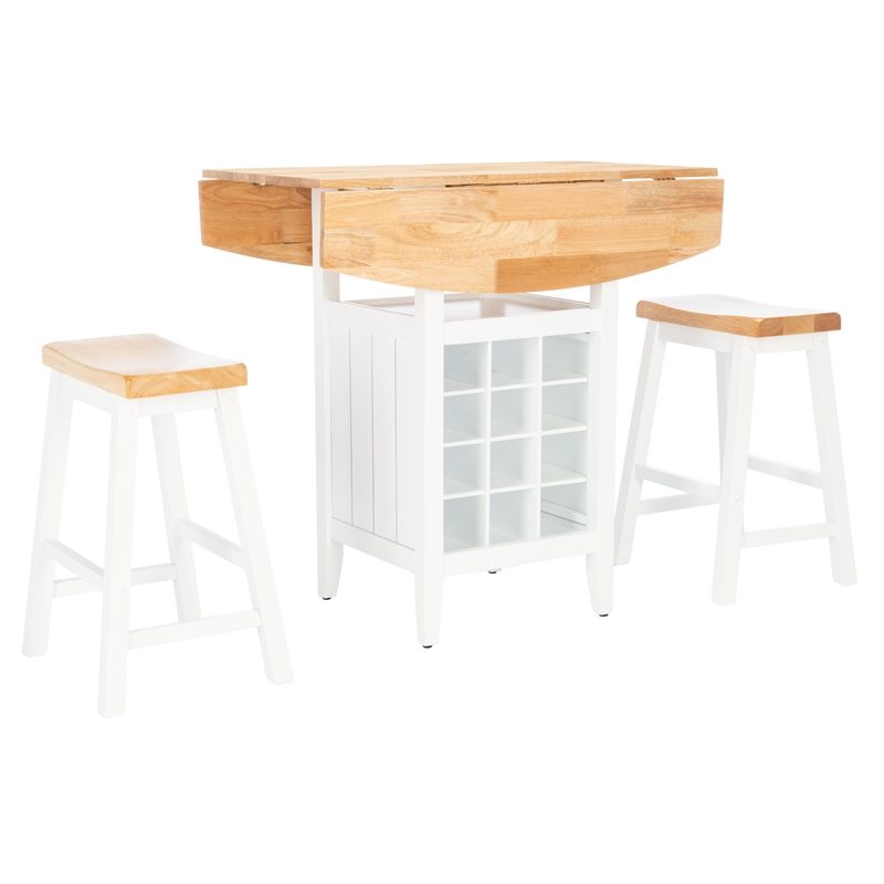 Safavieh Casey Wood 3 Piece Drop Leaf Pub Set in Natural / White