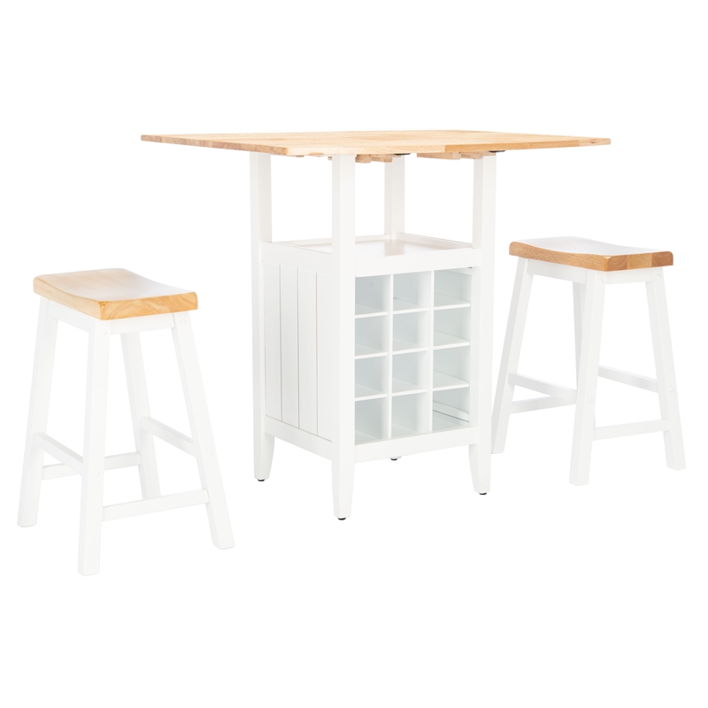 Safavieh Casey Wood 3 Piece Drop Leaf Pub Set in Natural / White