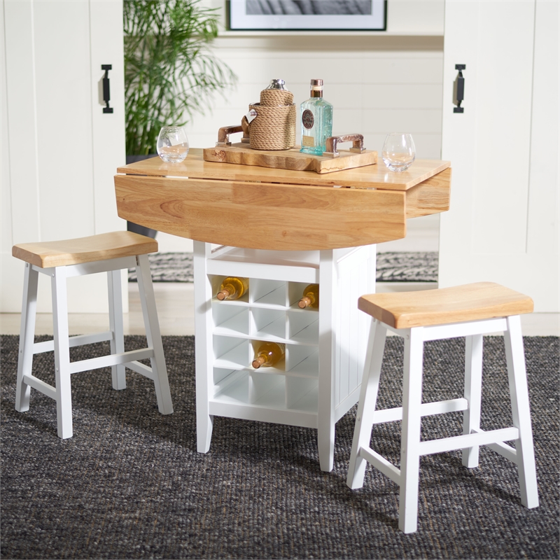 Safavieh Casey Wood 3 Piece Drop Leaf Pub Set in Natural / White