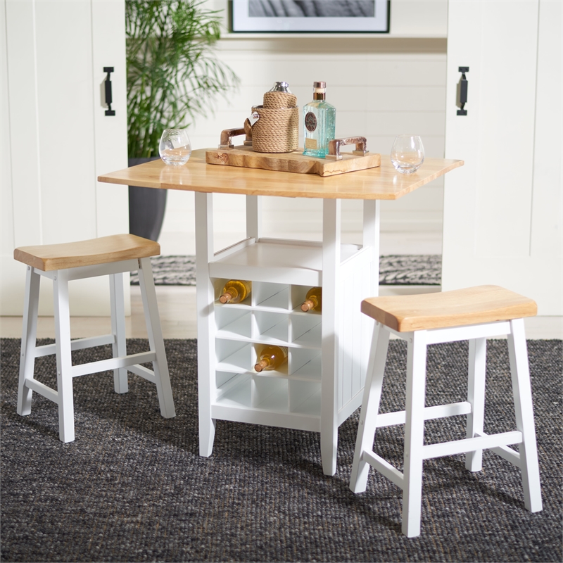 Safavieh Casey Wood 3 Piece Drop Leaf Pub Set in Natural / White