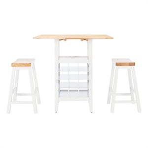 Safavieh Casey Wood 3 Piece Drop Leaf Pub Set in Natural / White