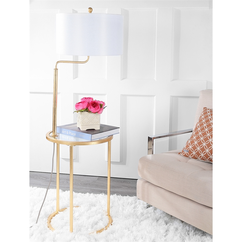 Safavieh Crispin Metal Floor Lamp Side Table in Gold / Clear
