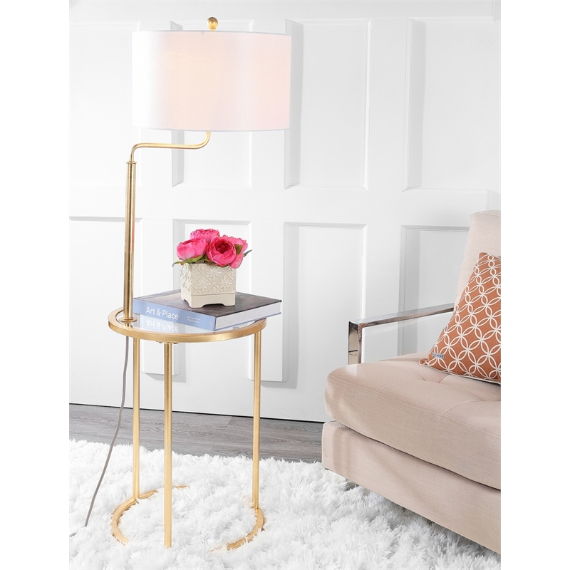Safavieh Crispin Metal Floor Lamp Side Table in Gold / Clear
