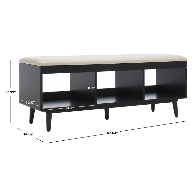 Safavieh Cricket Wood and Fabric Open Shelf Bench W/Cushion in Cream / Black