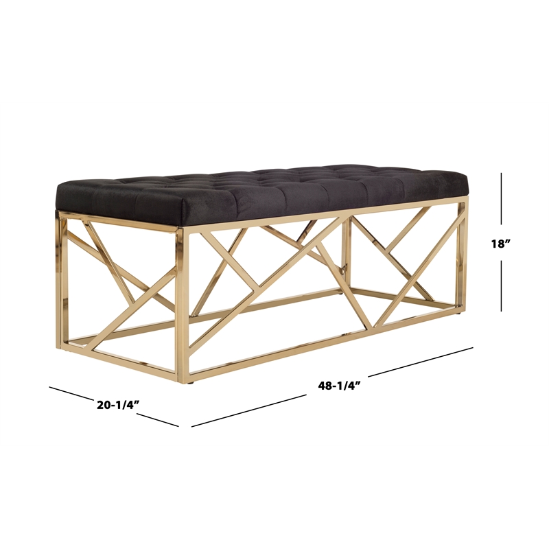 Safavieh Farah Velvet and Metal Tufted Rectangular Bench in Black / Gold