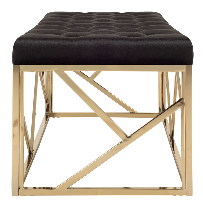 Safavieh Farah Velvet and Metal Tufted Rectangular Bench in Black / Gold
