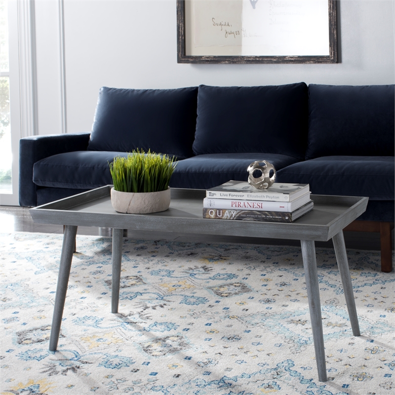 Safavieh Nonie Wood  Coffee Table with Tray in Slate / Gray