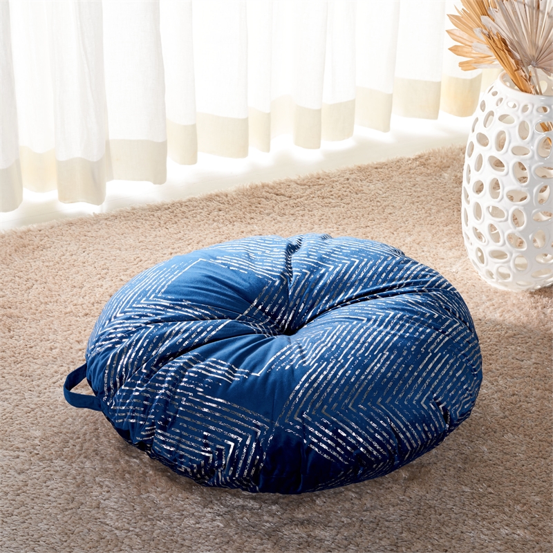 Safavieh Sarla Polyester Floor Pillow in Navy / Silver