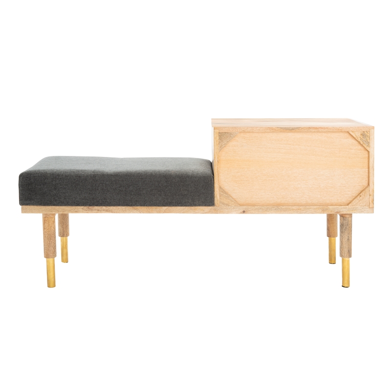 Safavieh Taft Wood and Fabric 2 Drawer Cushion Seated BenchinNatural/Gray