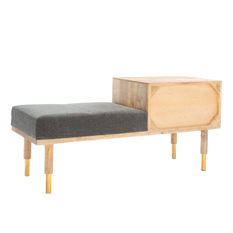 Safavieh Taft Wood and Fabric 2 Drawer Cushion Seated BenchinNatural/Gray
