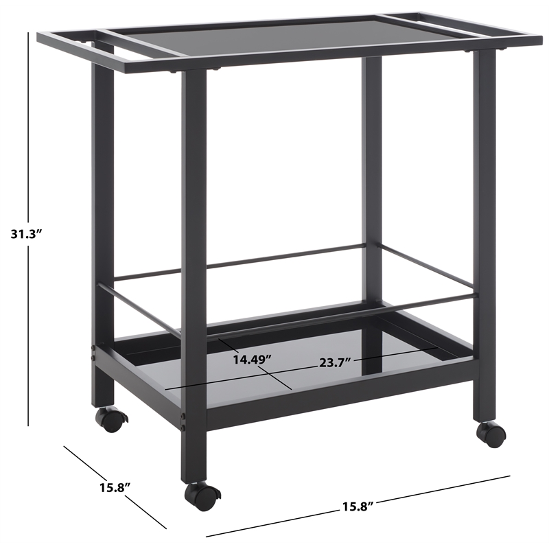 Safavieh Gaelle Iron and Glass 2 Tier Bar Cart With Handles in Matte Black