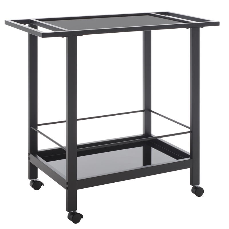 Safavieh Gaelle Iron and Glass 2 Tier Bar Cart With Handles in Matte Black
