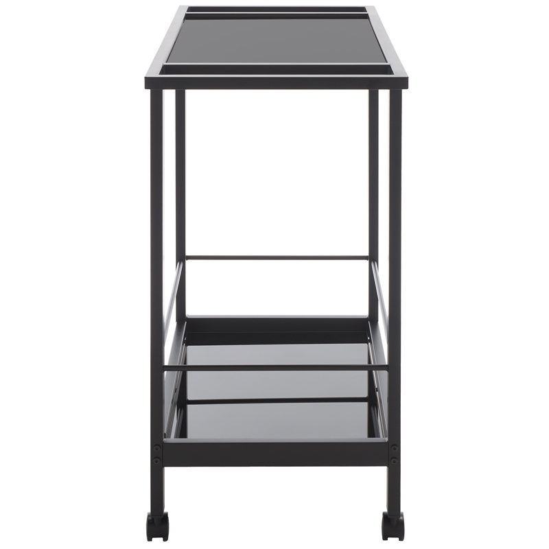 Safavieh Gaelle Iron and Glass 2 Tier Bar Cart With Handles in Matte Black