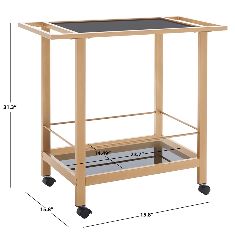 Safavieh Gaelle Iron and Glass 2 Tier Bar Cart With Handles in Gold / Black