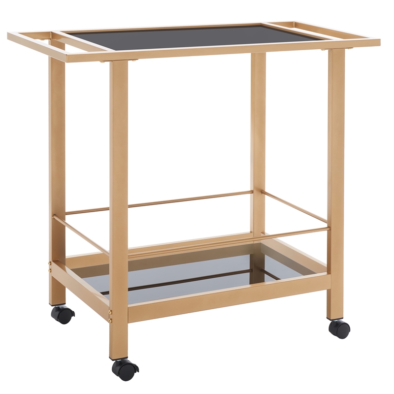 Safavieh Gaelle Iron and Glass 2 Tier Bar Cart With Handles in Gold / Black