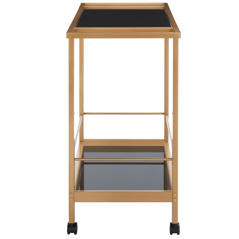 Safavieh Gaelle Iron and Glass 2 Tier Bar Cart With Handles in Gold / Black