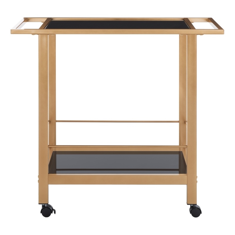 Safavieh Gaelle Iron and Glass 2 Tier Bar Cart With Handles in Gold / Black