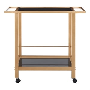 Safavieh Gaelle Iron and Glass 2 Tier Bar Cart With Handles in Gold / Black