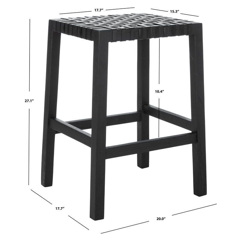 Safavieh Capri Wood and Leather Counter Stool in Black / Black