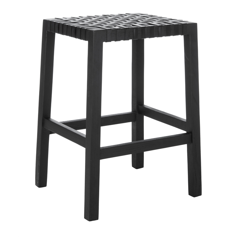 Safavieh Capri Wood and Leather Counter Stool in Black / Black