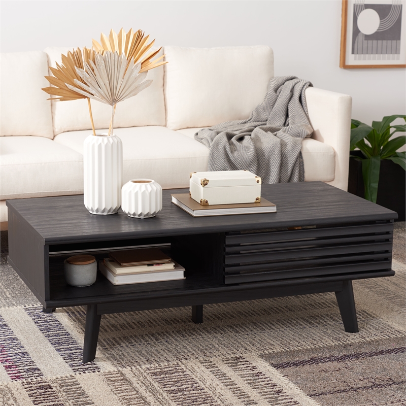 Safavieh Rori Wood and Metal 2 Door Coffee Table in Black
