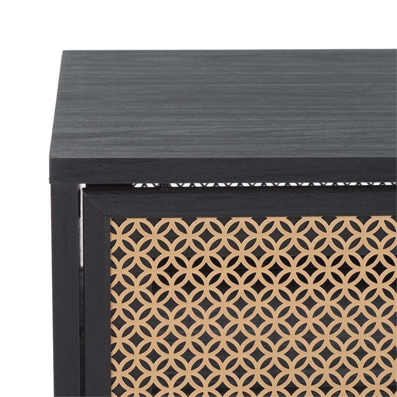 Safavieh Ceu Wood and Metal 2 Door Coffee Table in Black / Gold