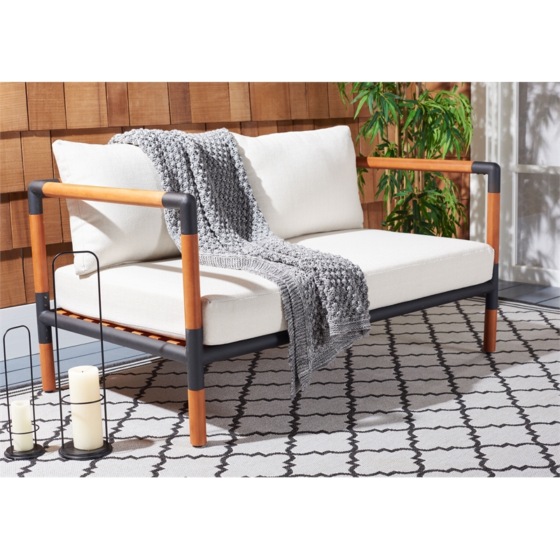 Safavieh Tommy Metal and Wood Patio Sofa in Black / White