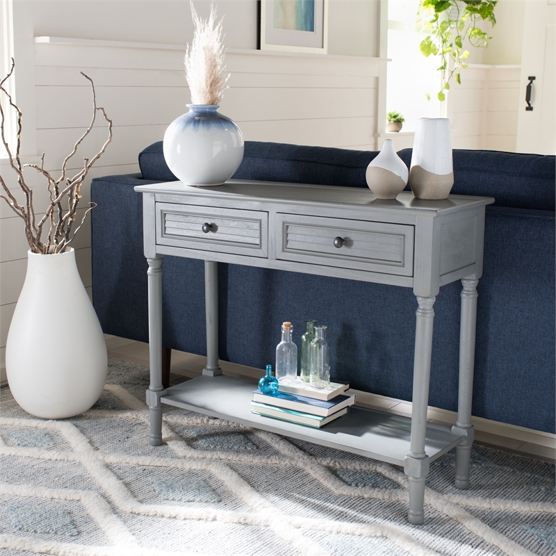 Safavieh Tate Wood and Metal 2 Drawer Console Table in Gray