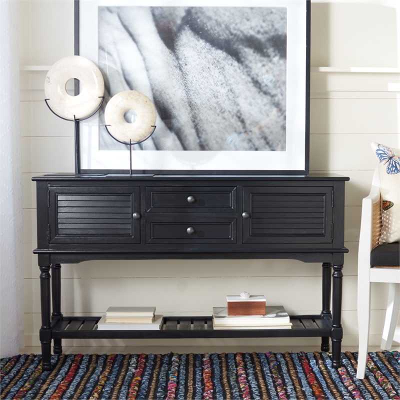 Safavieh Tate Wood and Metal 2 Drawer 2 Door Console Table in Black