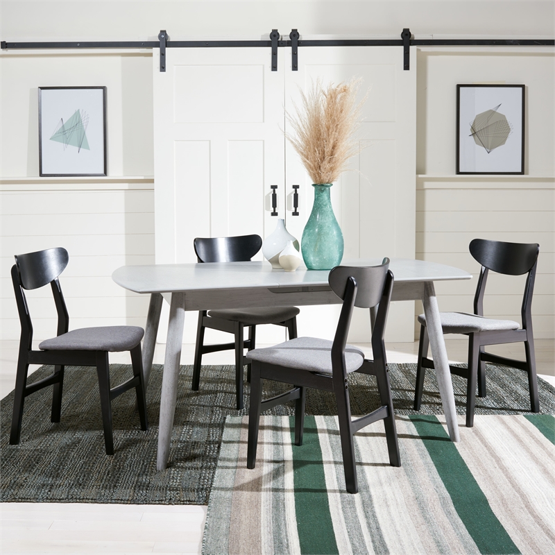 Safavieh Kyoga Auto Mechanism Wood Extension Dining Table in Dark Gray