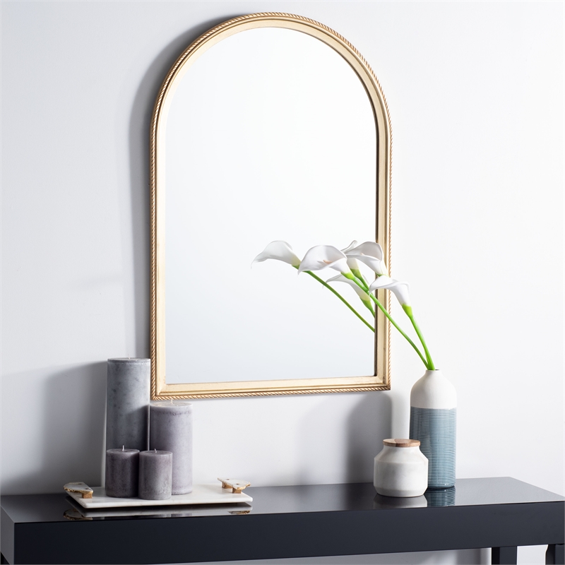 Safavieh Lensi Wood and Glass Mirror in Gold